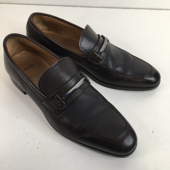 Boss Hugo Boss Portland Brown Pebbled Leather Bit Loafer Size 8 - Picture 4 of 13